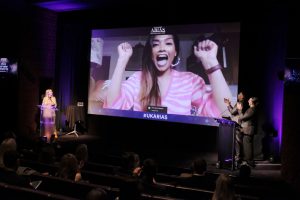 Award 01a - Julia Hardy Poppy Begum on stage