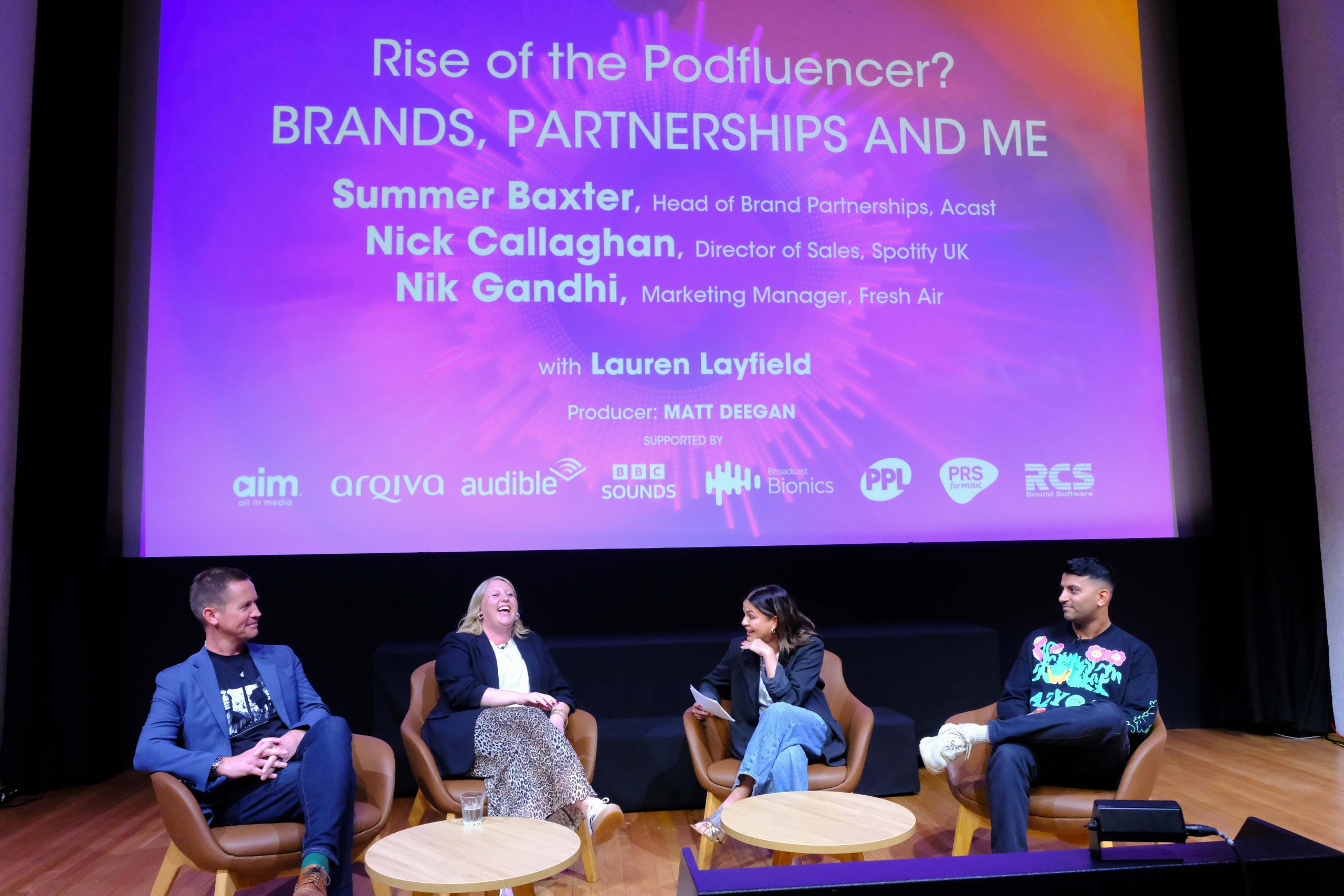 Rise of the Podfluencer panal: Nick Callaghan, Summer Baxter, Lauren Layfield and Nik Ghandi 